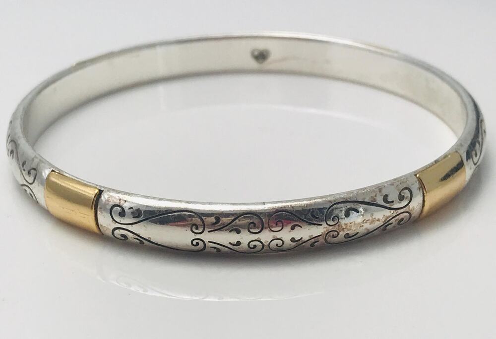 Brighton Bangle Bracelet - Silver Gold Tone - Scroll Classic Etched Design